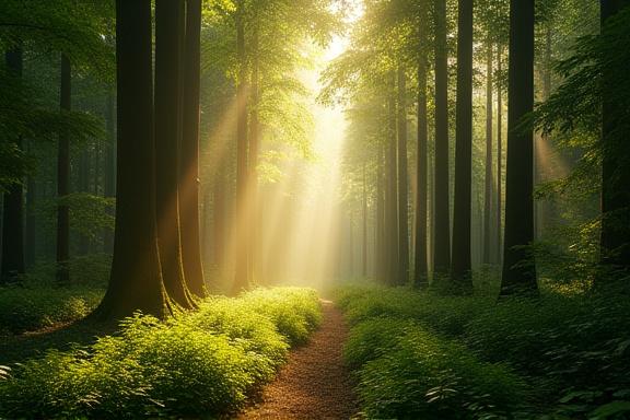 日光が差し込む持続可能な森林